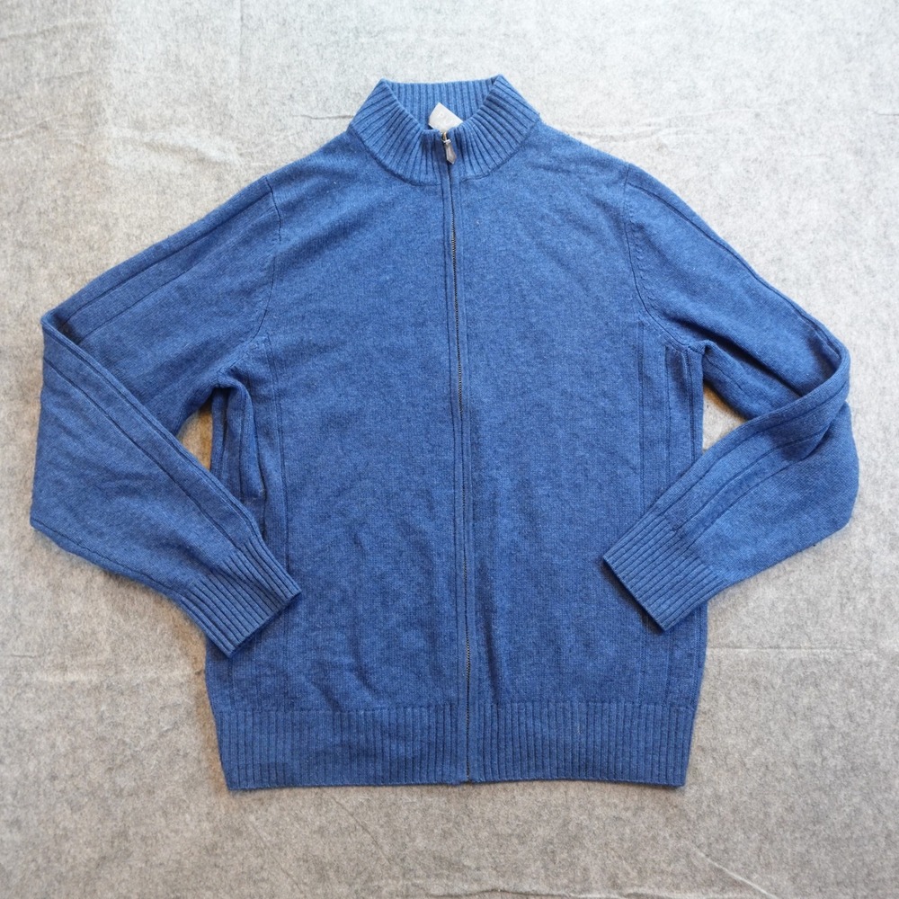 Pure Collection Cardigan Mens Medium Blue Wool Cashmere‎ Ribbed Full Zip Sweater
